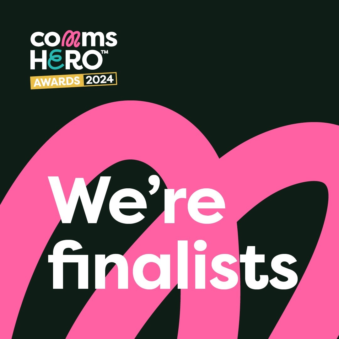 commsHERO Awards 2024 logo with text: We're finalists