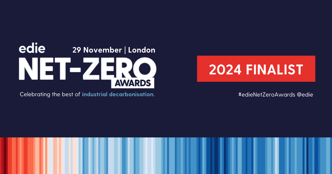 Blue background with white text: edit Net Zero Awards 2024 Celebrating the best of industrial decarbonisation, 2024 Finalist 