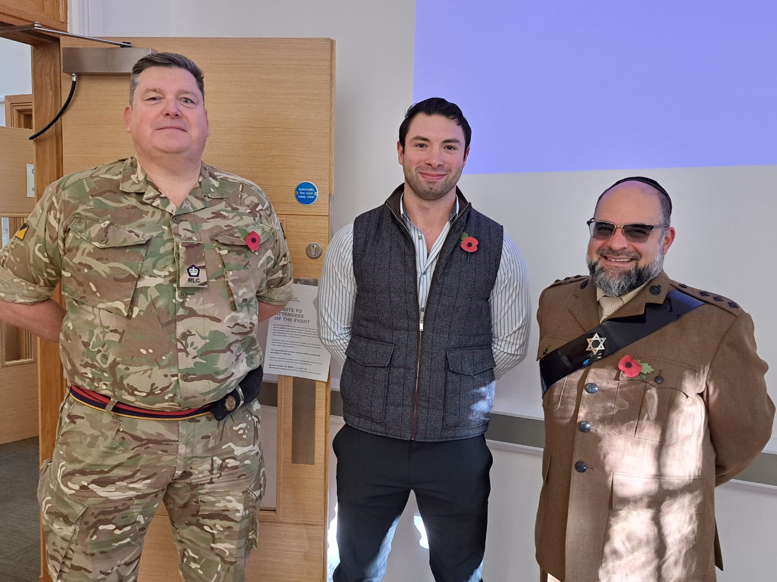 Major Anthony Sandle, Employer Engagement Officer for the North West; Nick Williams, Account Manager - MIDAS and Rabbi Nir Navad, Military Padre for 156 Regiment Royal Logistics Corps at Remembrance Day Service