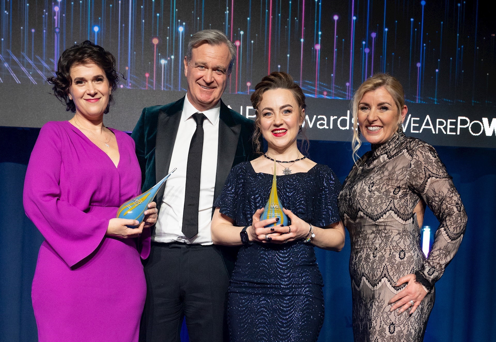Okszana and Marianna at the Northern Power Women Awards with Simone Roche MBE and the awards sponsor – EY UK’s, North Market Leader and Managing Director, Stephen Church