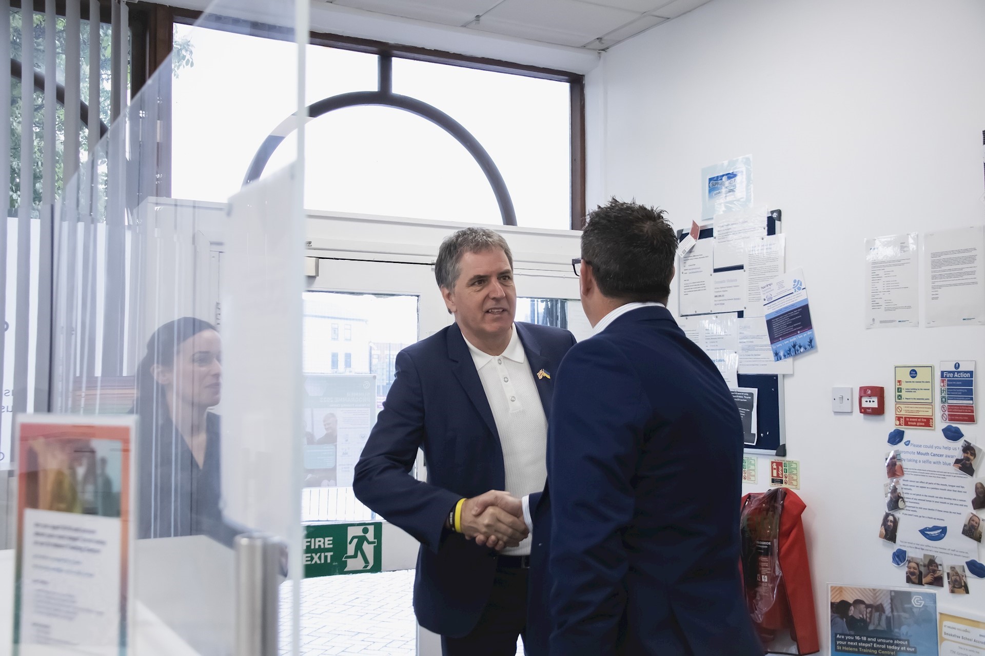 Liverpool City Region Mayor Steve Rotheram shaking hands with Jon-Paul Rimington, Managing Director of GC Education and Skills