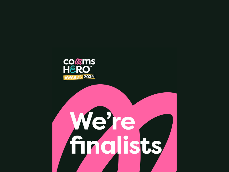 commsHERO Awards 2024 logo with text: We're finalists