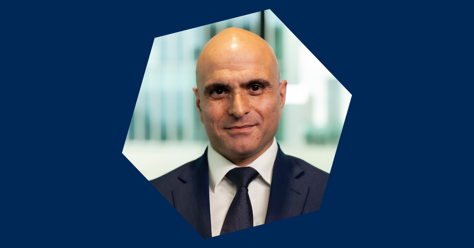 Image of Tehseen Ali in a hexagon on a dark blue background