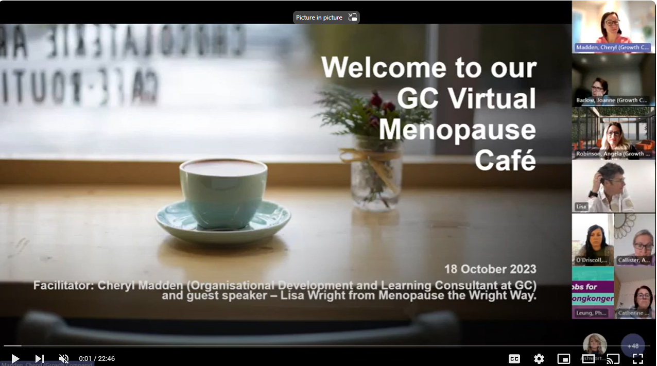 Picture of colleagues on Teams call for the GC Virtual Menopause Café
